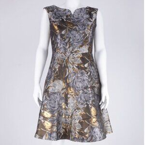 NWT Ellen Tracy Metallic Floral Dress- Silver / Gold
